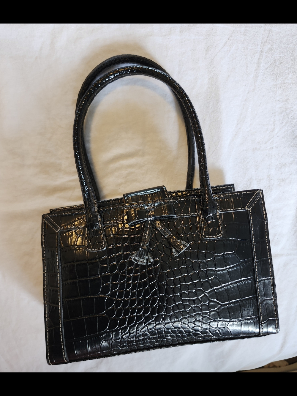 Y2K Black Croc-Embossed Mini Shoulder Bag